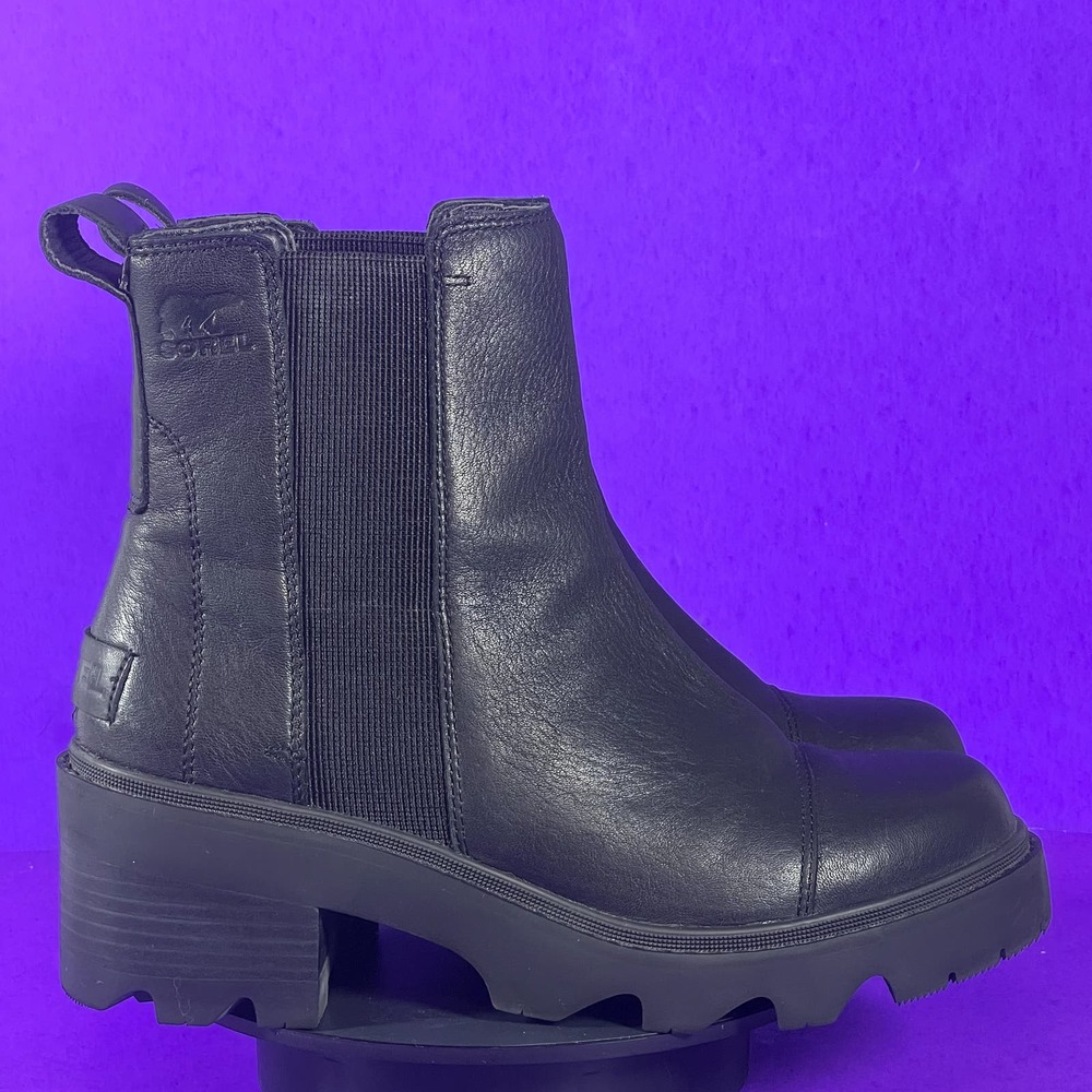 Sorel Joan Now Waterproof Black Leather Lug Sole Chelsea Boot Women's Size 9